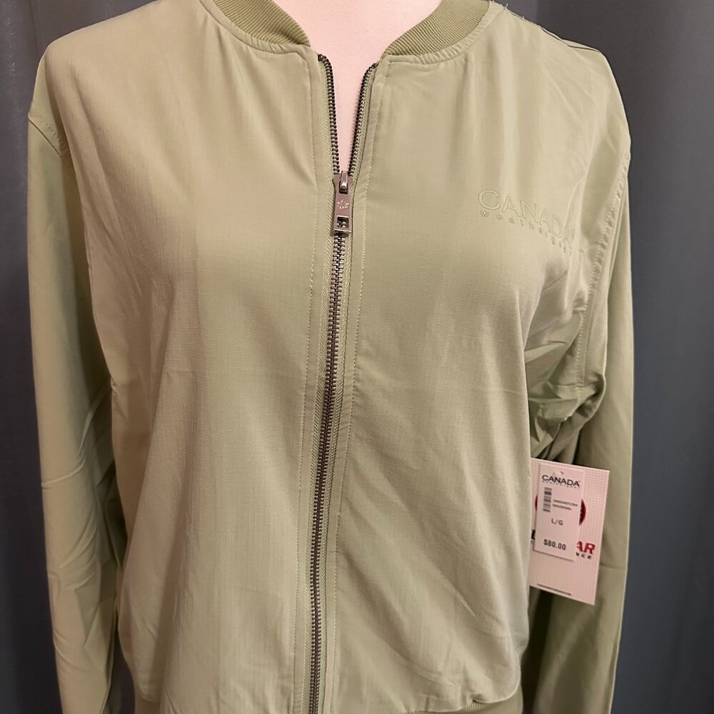 Canada Weather Gear FlexGear Jacket Women L Green Bomber Zip Stretch Lightweight